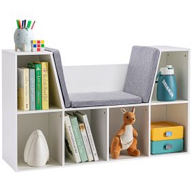 HOMCOM 6-Cubby Kids Wooden Bookshelf with Seat Cushion, White Toddler Storage Cabinet Shelf for Playroom Bedroom Organization