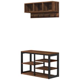 HOMCOM Entryway Coat Rack and Shoe Bench Set 5-Hook Hall Tree Brown for 10 Pairs