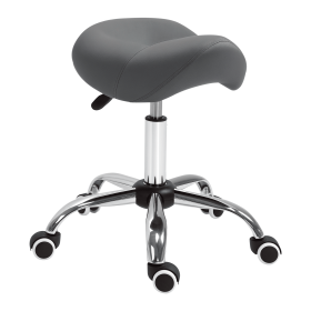 Rolling Saddle Stool Ergonomic PU Leather Height Adjustable Hydraulic Spa Chair Grey (Color: grey)