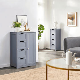 4 Drawer Bathroom Cabinet Storage Cupboard 3 Shelves Free Standing White (Color: Gray)