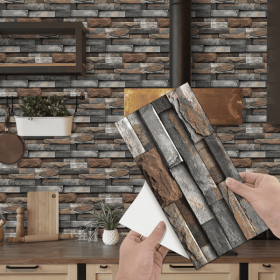 12 Pcs Dark Brown Marble Stone Backsplash Wallpaper Peel And Stick PVC Water Resistant Easy Installtion Self Adhesive Kitchen Bathroom Wall Decor (PCS: 12FG-L004)