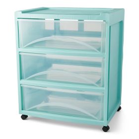 3 Drawer Wide Storage Cart (Color: Green)