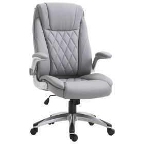 Vinsetto High Back Faux Leather Home Office Chair Rocker With Adjustable Armrest For Home Office, Gray (Color: grey)